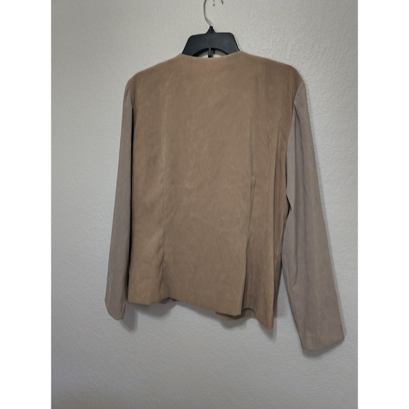 Leslie Fay Patchwork Blaer Jacket Women Size 14 Tan Vintage  90s sad Girl Fall - Picture 3 of 4